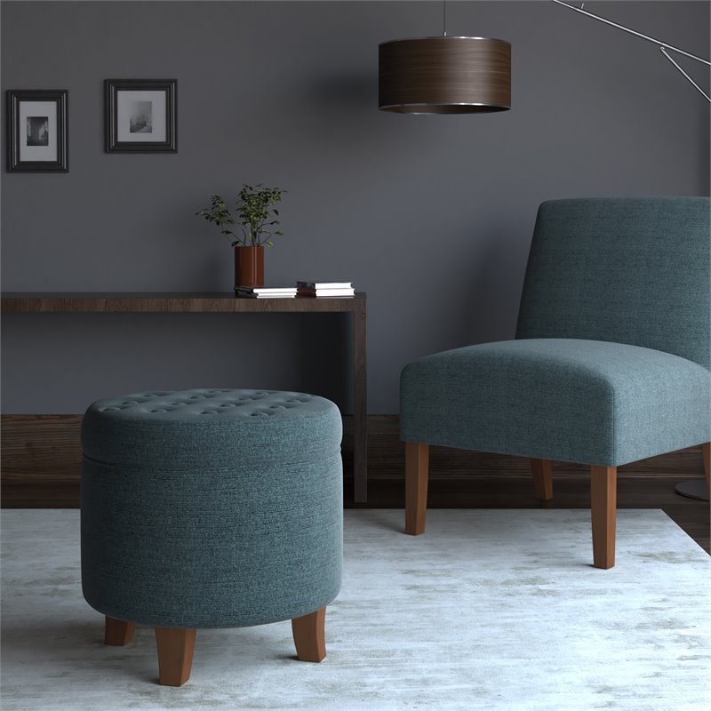 HomePop Boho Transitional Wood and Fabric Storage Ottoman in Indigo Blue