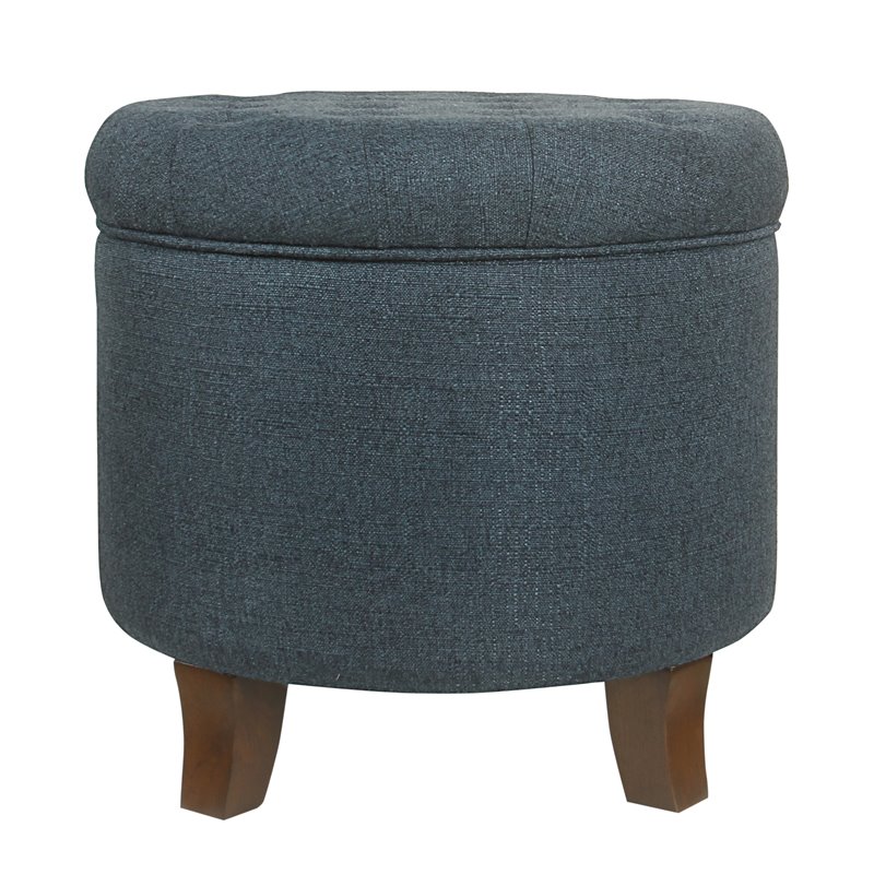 HomePop Boho Transitional Wood and Fabric Storage Ottoman in Indigo Blue