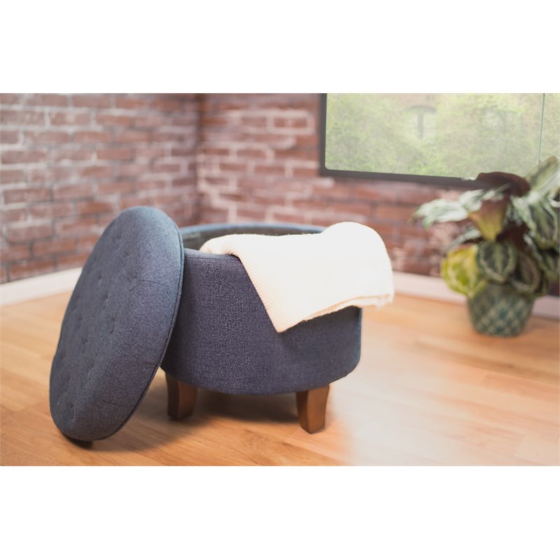 HomePop Boho Transitional Wood and Fabric Storage Ottoman in Indigo Blue