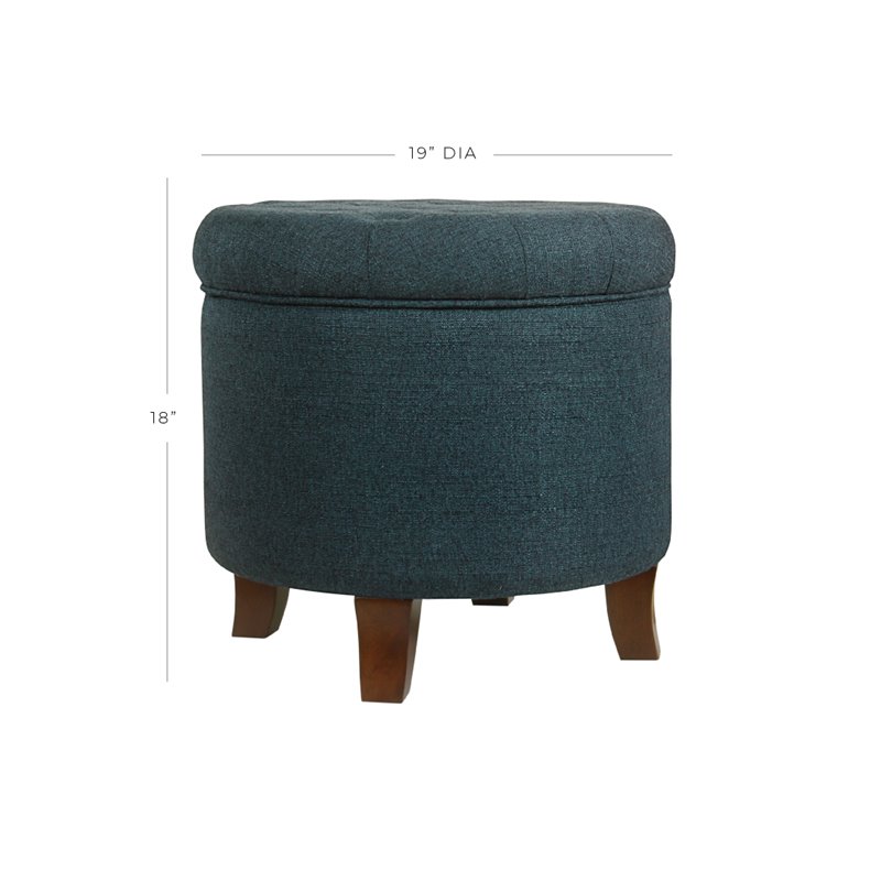 HomePop Boho Transitional Wood and Fabric Storage Ottoman in Indigo Blue