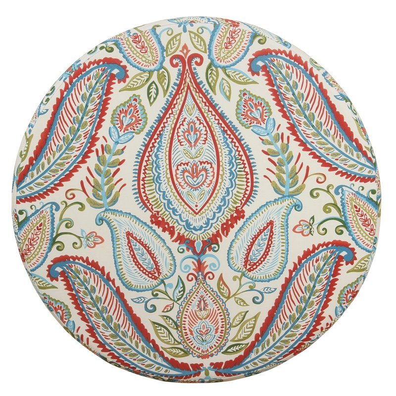 HomePop Round Transitional Cotton Paisley Pattern Storage Ottoman in Multi-Color