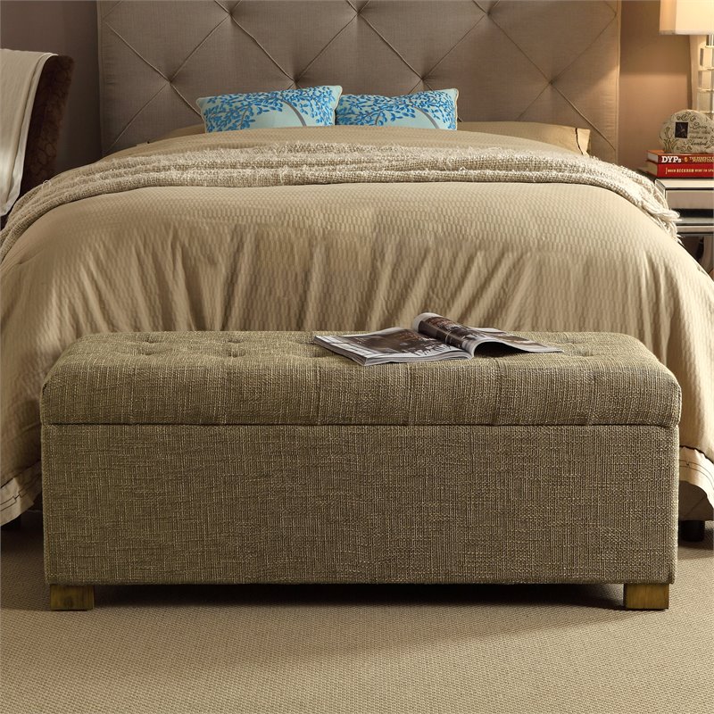 HomePop Traditional Fabric Tufted Large Storage Bench in Natural