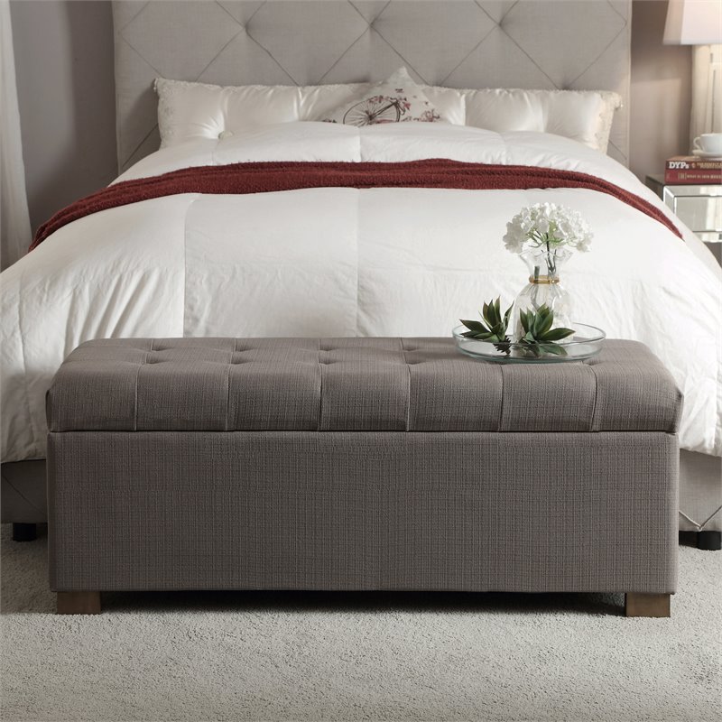 HomePop Traditional Fabric Tufted Large Storage Bench in Gray and Brown