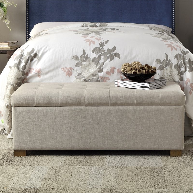 HomePop Traditional Fabric Tufted Large Storage Bench in Cream