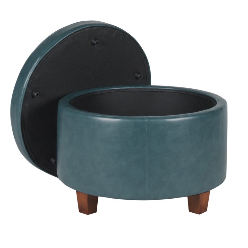 HomePop Transitional Faux Leather Large Storage Ottoman in Blue