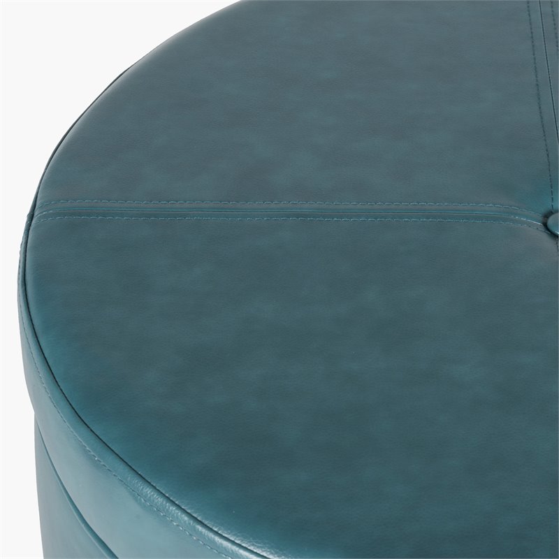 HomePop Transitional Faux Leather Large Storage Ottoman in Blue