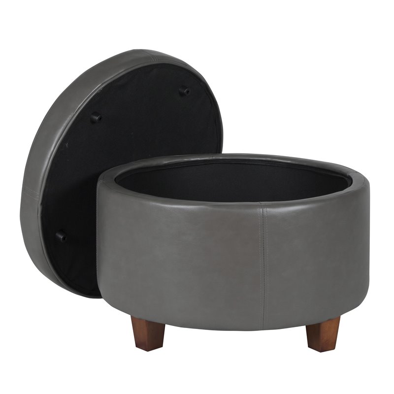 HomePop Transitional Faux Leather Large Storage Ottoman in Gray