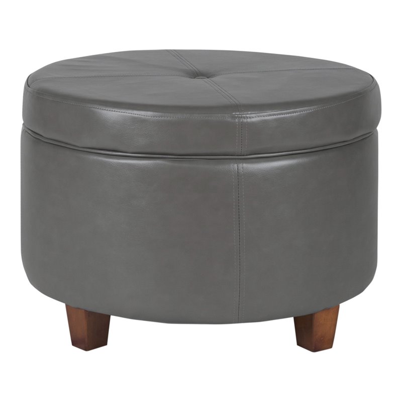 HomePop Transitional Faux Leather Large Storage Ottoman in Gray