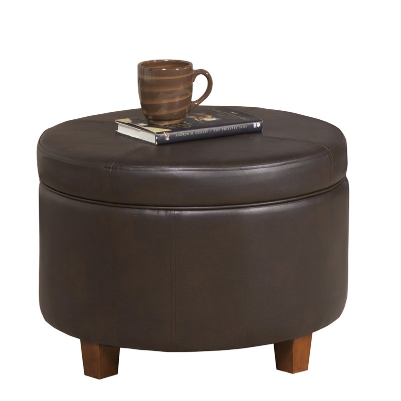 HomePop Transitional Faux Leather Large Storage Ottoman in Brown