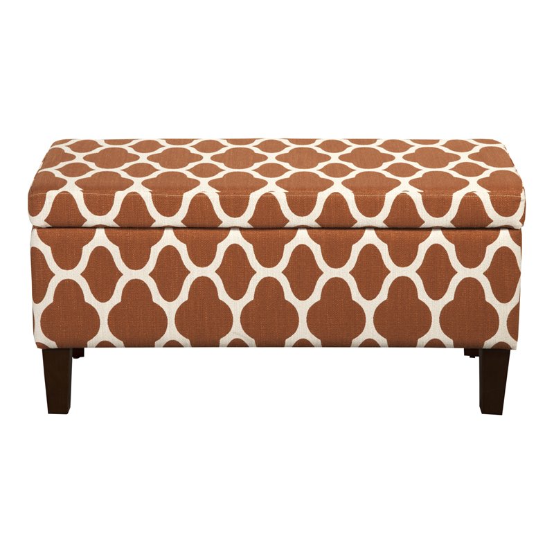 HomePop Transitional Fabric Large Decorative Storage Ottoman in Orange