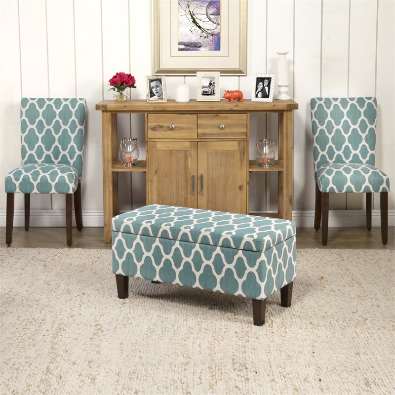 HomePop Transitional Fabric Large Decorative Storage Bench in Teal Blue