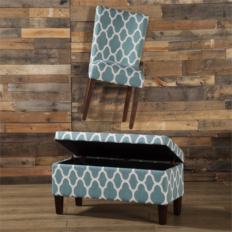 HomePop Transitional Fabric Large Decorative Storage Bench in Teal Blue