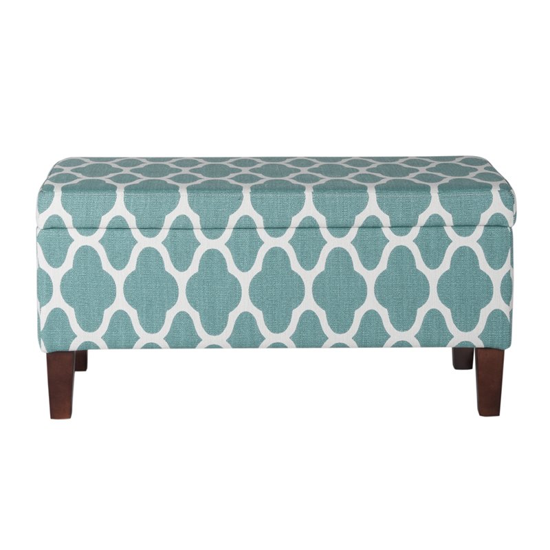 HomePop Transitional Fabric Large Decorative Storage Bench in Teal Blue
