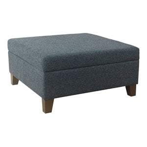 HomePop Luxury 32&quot Square Transitional Fabric Storage Ottoman in Textured Navy