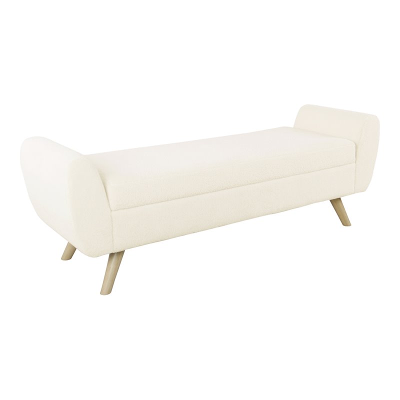 HomePop Sherpa Modern Fabric Storage Bench with Wood Legs in Cream