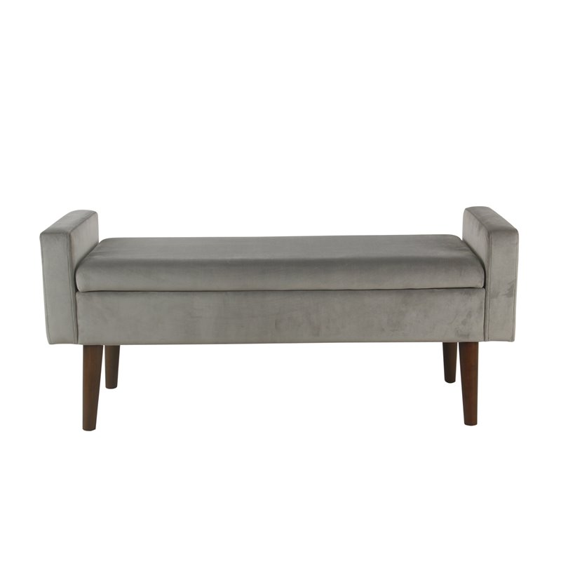 HomePop Fulton Modern Velvet Fabric Storage Bench in Gray Finish