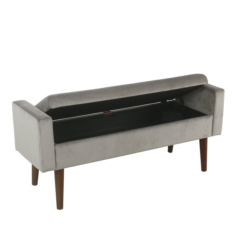 HomePop Fulton Modern Velvet Fabric Storage Bench in Gray Finish