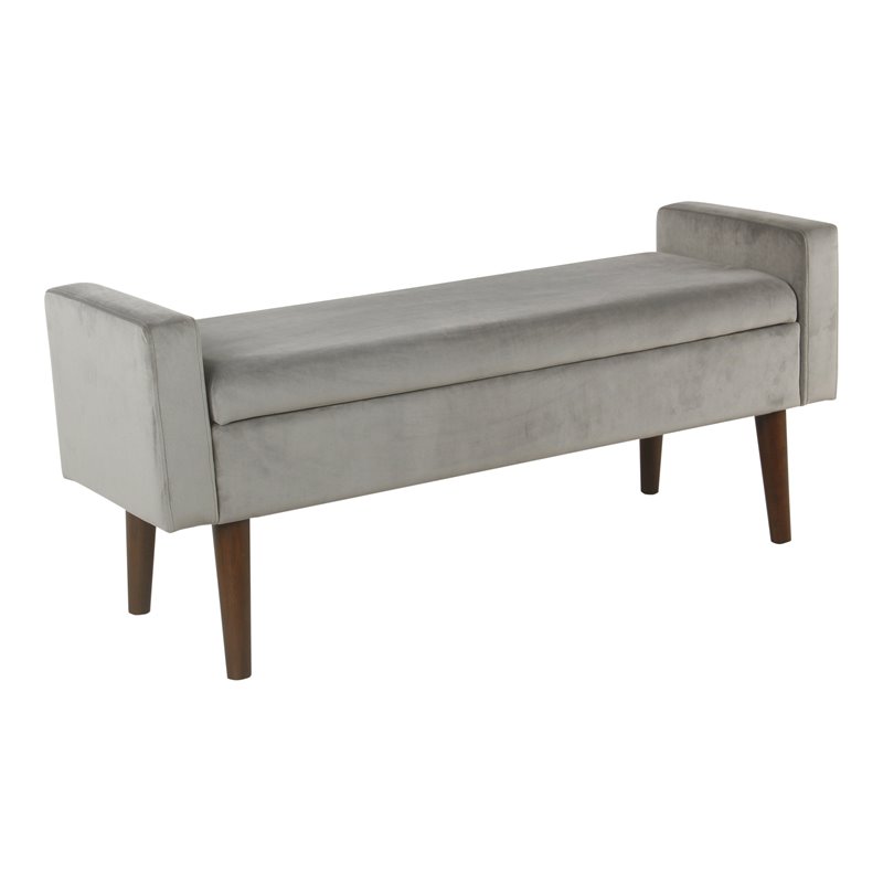 HomePop Fulton Modern Velvet Fabric Storage Bench in Gray Finish