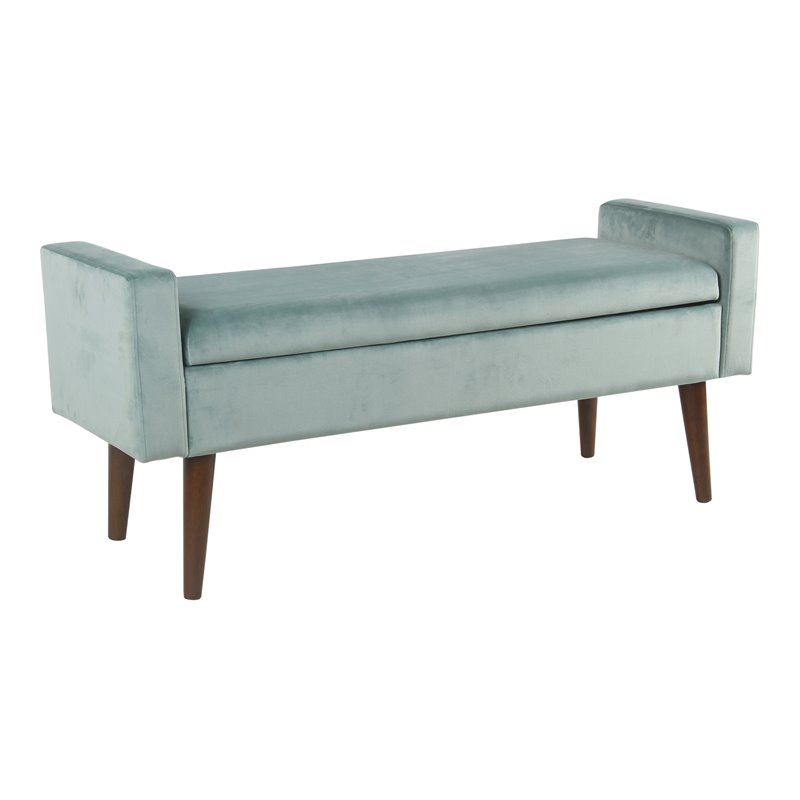 HomePop Fulton Modern Velvet Fabric Storage Bench in Aqua Blue