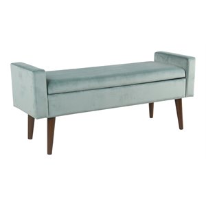 HomePop Fulton Modern Velvet Fabric Storage Bench in Aqua Blue