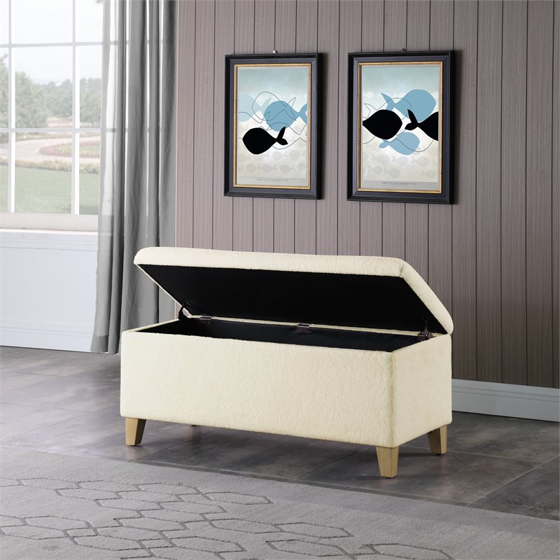 HomePop Sherpa Traditional Fabric Storage Bench in Cream Finish