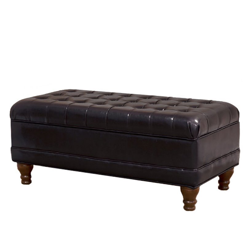 HomePop Traditional Faux Leather Large Storage Bench in Brown