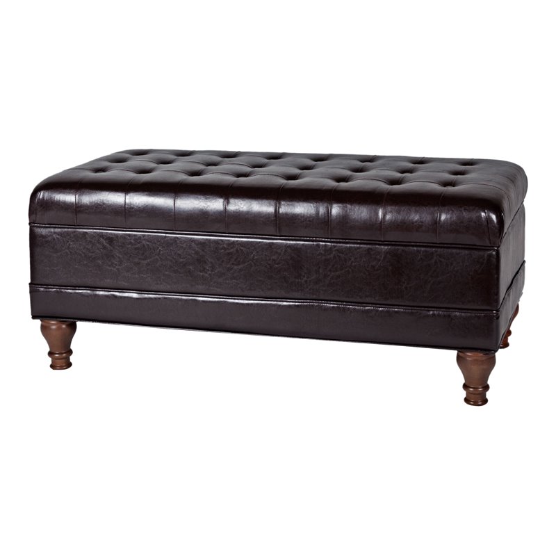 HomePop Traditional Faux Leather Large Storage Bench in Brown