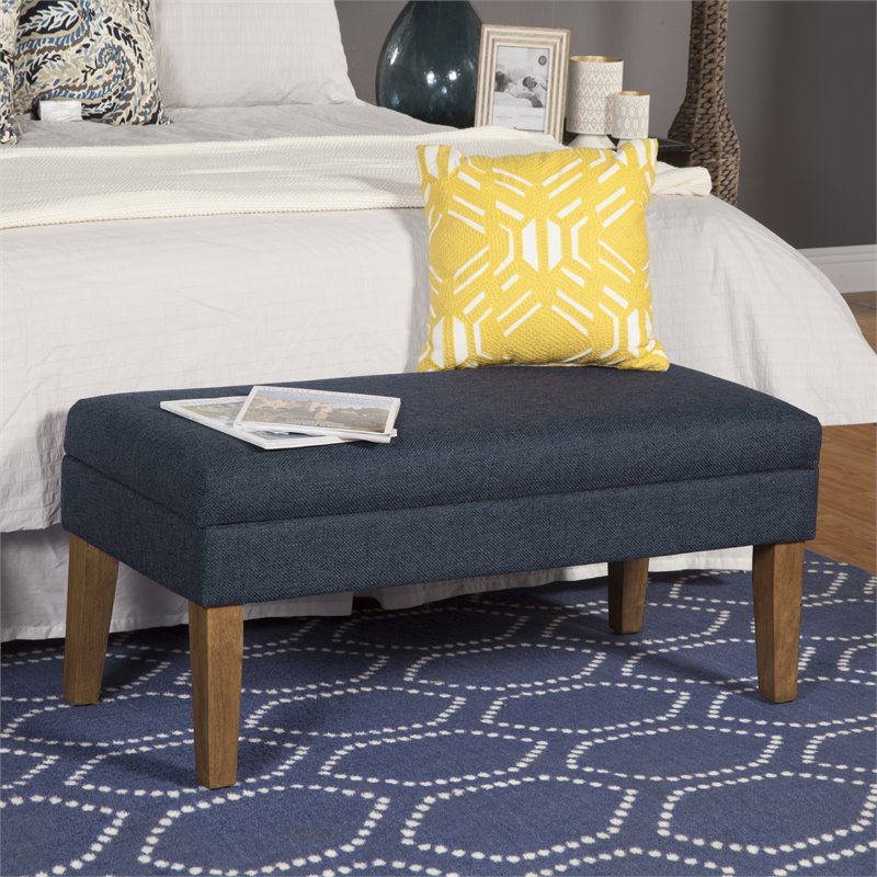 HomePop Transitional Fabric Textured Decorative Storage Bench in Blue