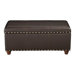 HomePop Traditional Faux Leather Storage Cocktail Bench in Brown