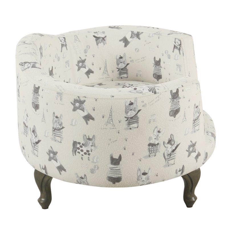 HomePop Traditional Fabric French Bulldog Print Pet Bed in Cream