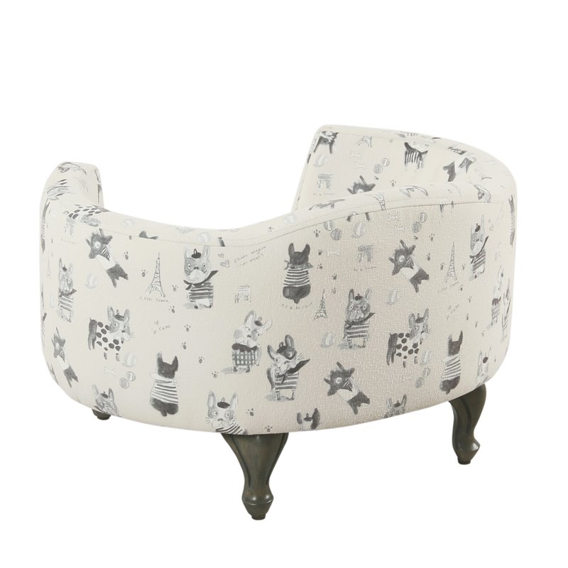 HomePop Traditional Fabric French Bulldog Print Pet Bed in Cream