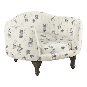 HomePop Traditional Fabric French Bulldog Print Pet Bed in Cream