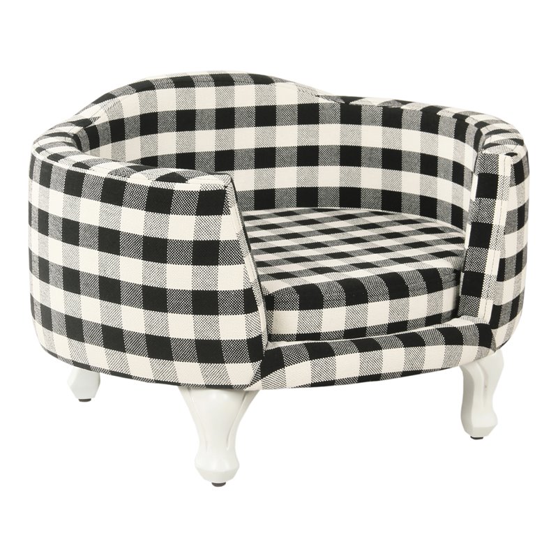 HomePop Traditional Cotton Plaid Pattern Decorative Pet Bed in Mini Black