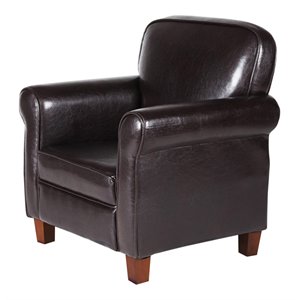 HomePop Transitional Faux Leather Accent Chair with Rolled Arms in Brown