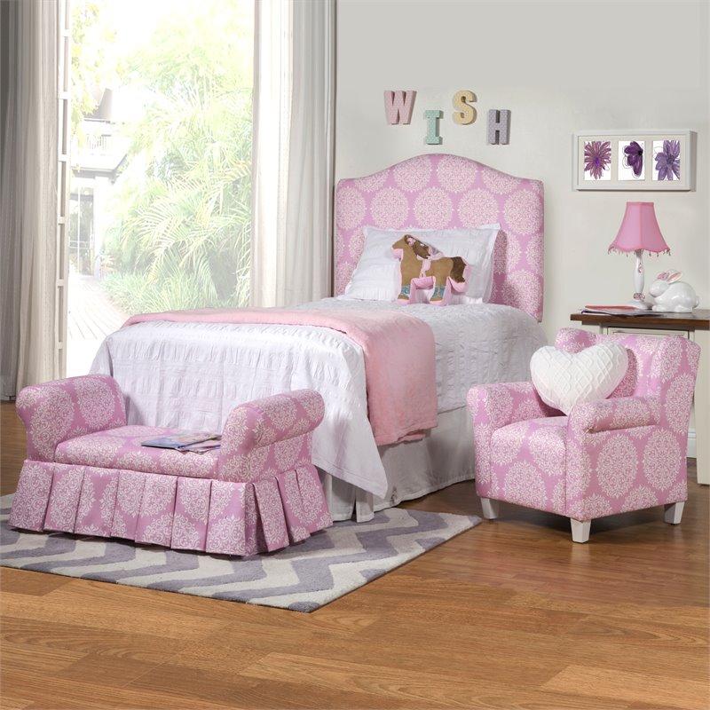 HomePop Traditional Wood and Fabric Kids' Chair in Pink Medallion Print
