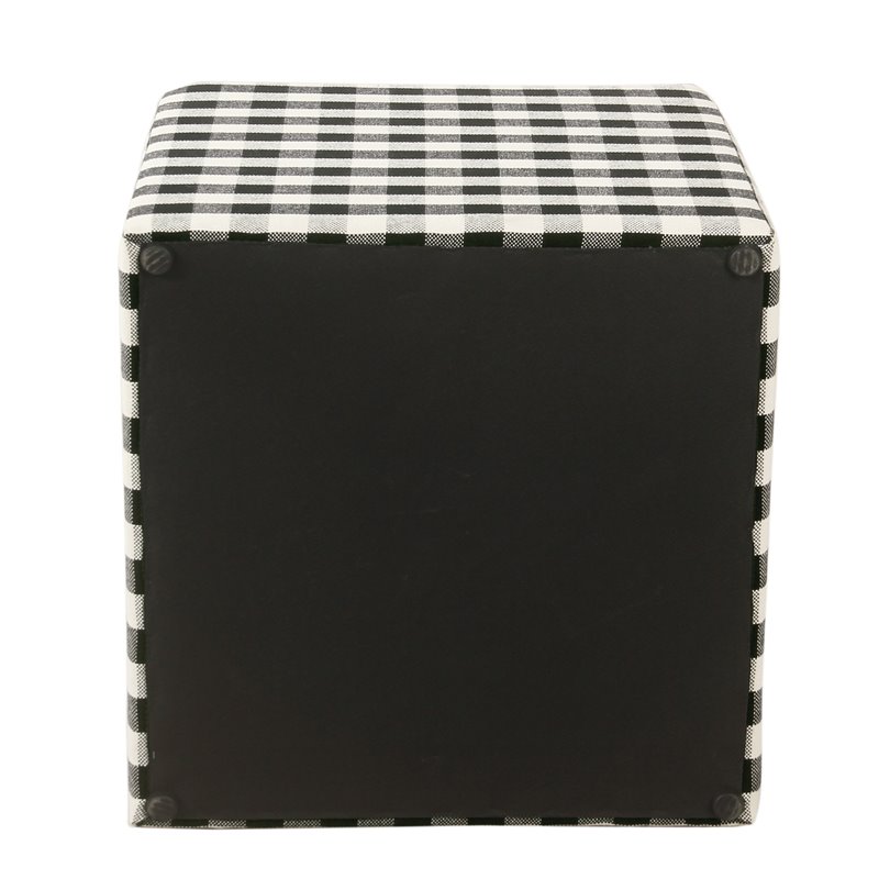 HomePop Square Modern Wood and Fabric Plaid Pattern Small Ottoman in Mini Black
