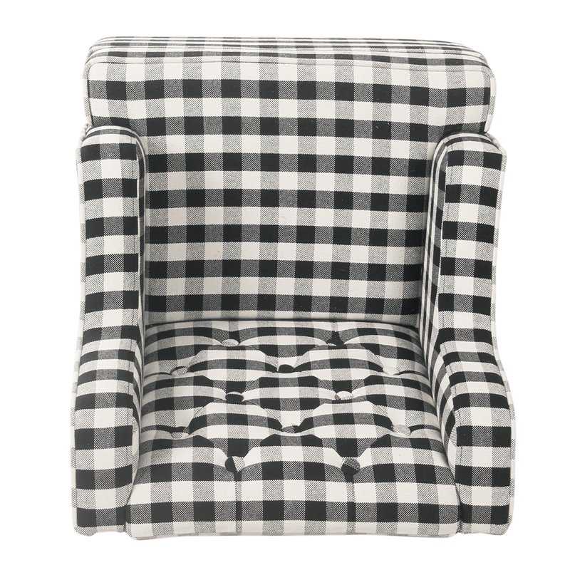HomePop Wood and Cotton Plaid Pattern Kid's Tufted Wingback Chair in Black