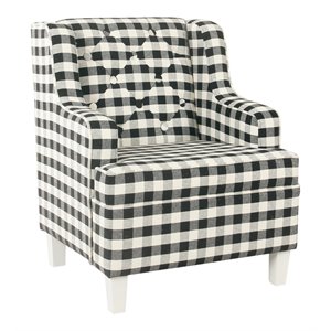 HomePop Wood and Cotton Plaid Pattern Kid's Tufted Wingback Chair in Black