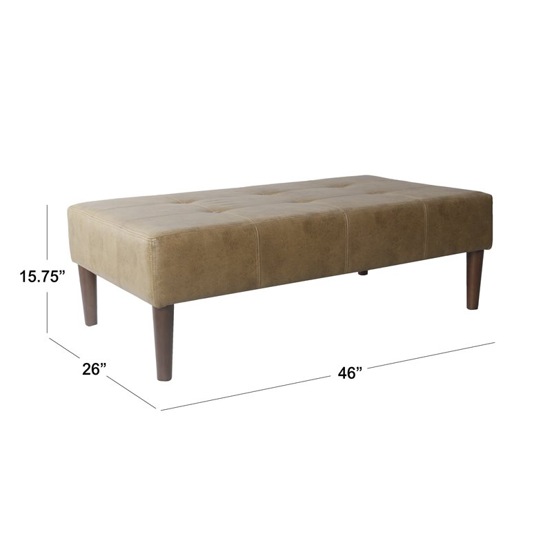 HomePop Tufted Modern Wood and Vegan Faux Leather Ottoman in Light Brown