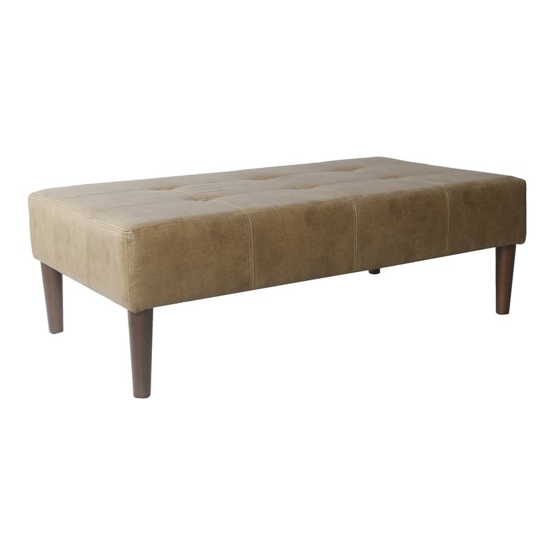 HomePop Tufted Modern Wood and Vegan Faux Leather Ottoman in Light Brown