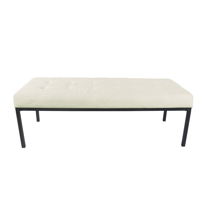 HomePop Tufted Modern Metal and Woven Fabric Bench in Cream/Matte Black