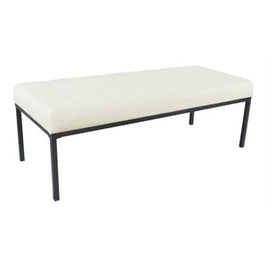 HomePop Tufted Modern Metal and Woven Fabric Bench in Cream/Matte Black