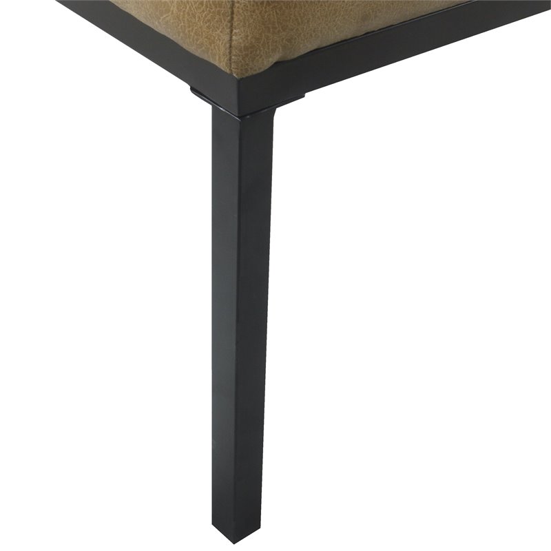 HomePop Tufted Modern Metal and Vegan Faux Leather Bench in Brown/Matte Black
