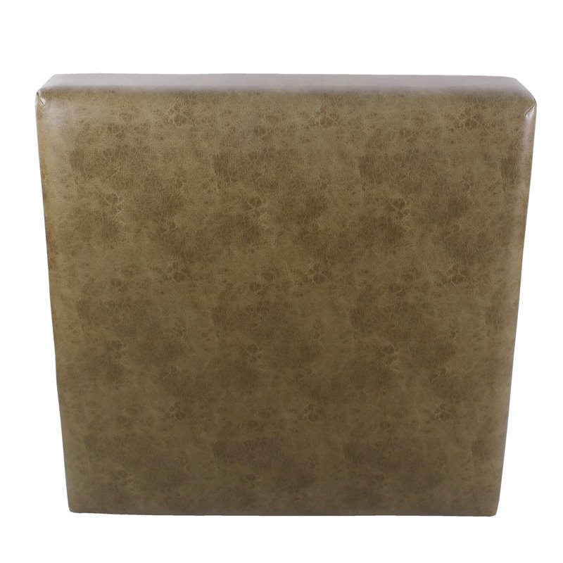 HomePop Square Transitional Wood and Vegan Faux Leather Ottoman in Light Brown