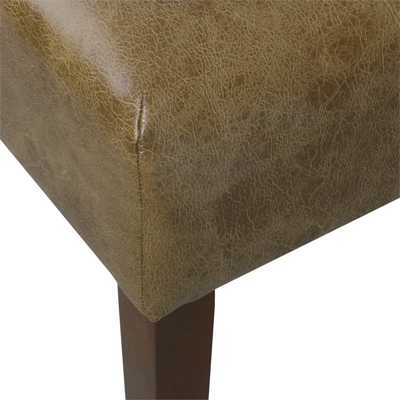 HomePop Square Transitional Wood and Vegan Faux Leather Ottoman in Light Brown
