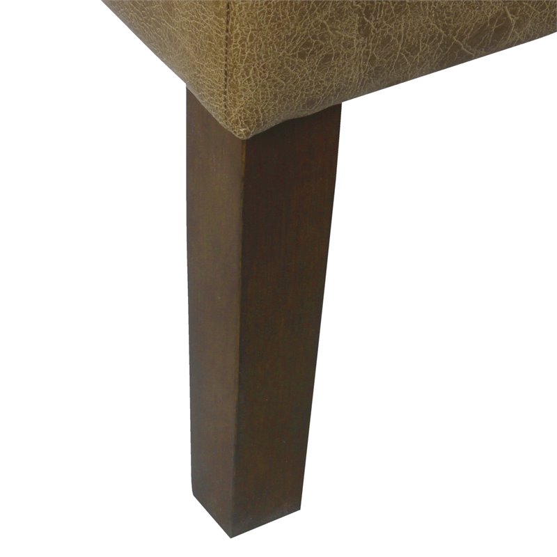 HomePop Square Transitional Wood and Vegan Faux Leather Ottoman in Light Brown