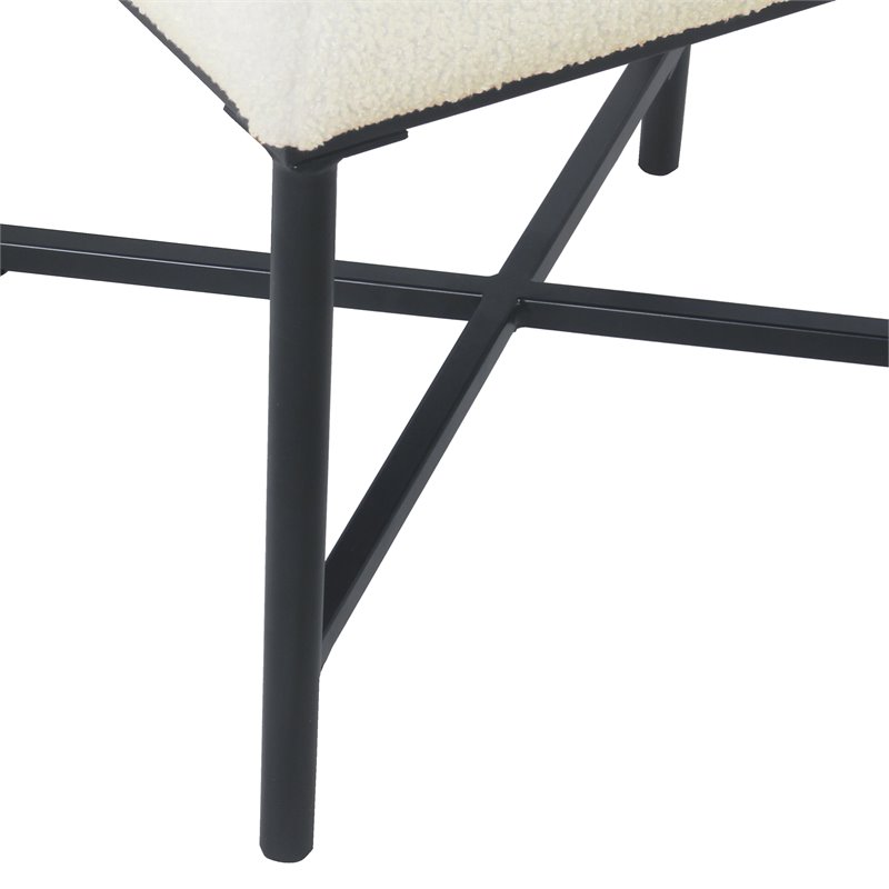 HomePop Square Transitional Metal and Faux Sheepskin Fabric Ottoman in Cream