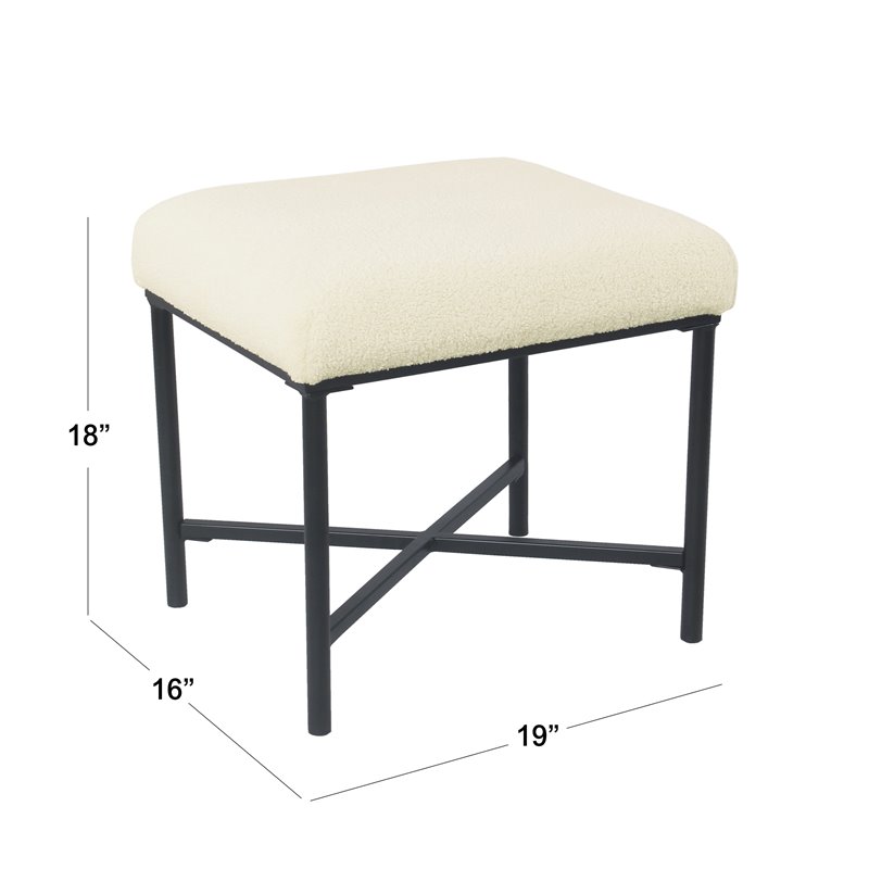 HomePop Square Transitional Metal and Faux Sheepskin Fabric Ottoman in Cream