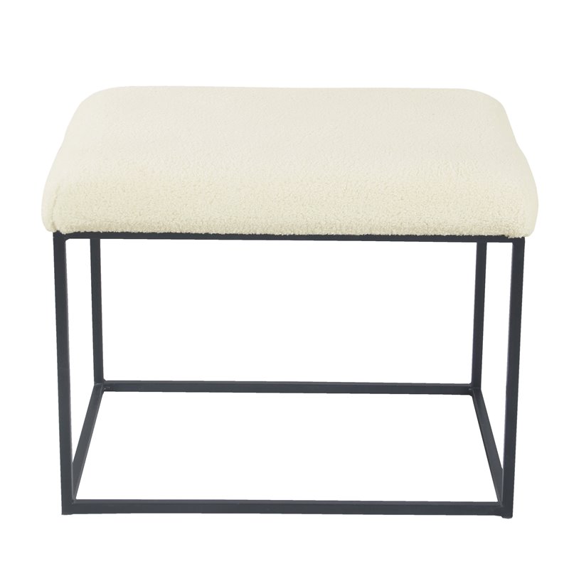 HomePop Small Modern Metal and Faux Sheepskin Fabric Decorative Ottoman in Cream