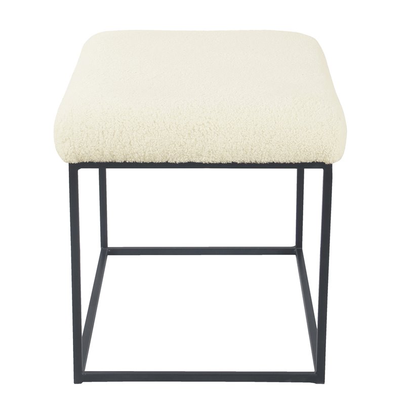 HomePop Small Modern Metal and Faux Sheepskin Fabric Decorative Ottoman in Cream